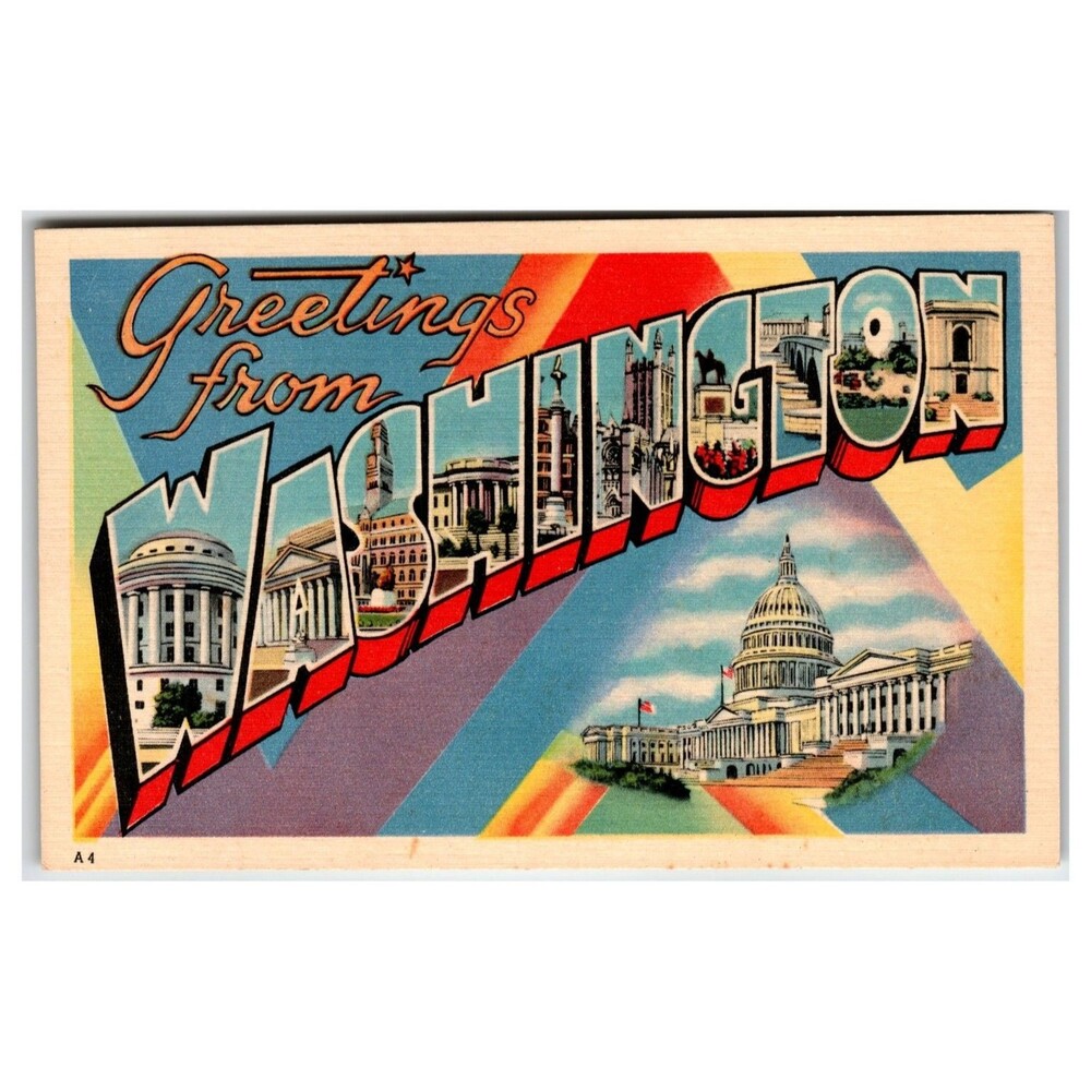 Greetings from Washington D.C. Large Letter Linen Postcard US Capitol